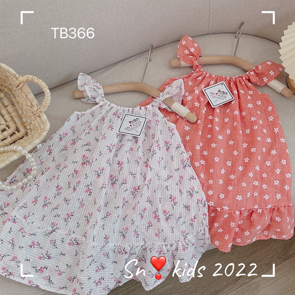 Váy 2 dây cánh tiên bé gái họa tiết hoa nhí xinh yêu, dáng xòe, vải đũi mềm mát size 10 - 20 kg