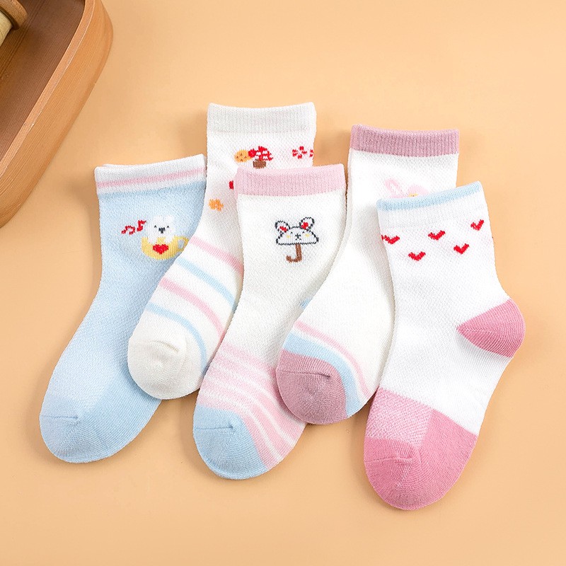 Set 5 đôi tất cho bé gái 1-12 tuổi chất liệu cotton cực kỳ co giãn và mềm mại HTA02