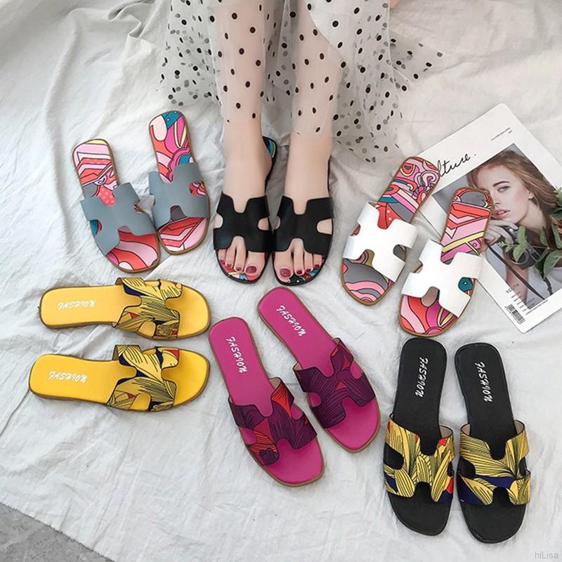 [Lisa]Women's Fashion Versatile Printed Flat-bottomed  Sandals