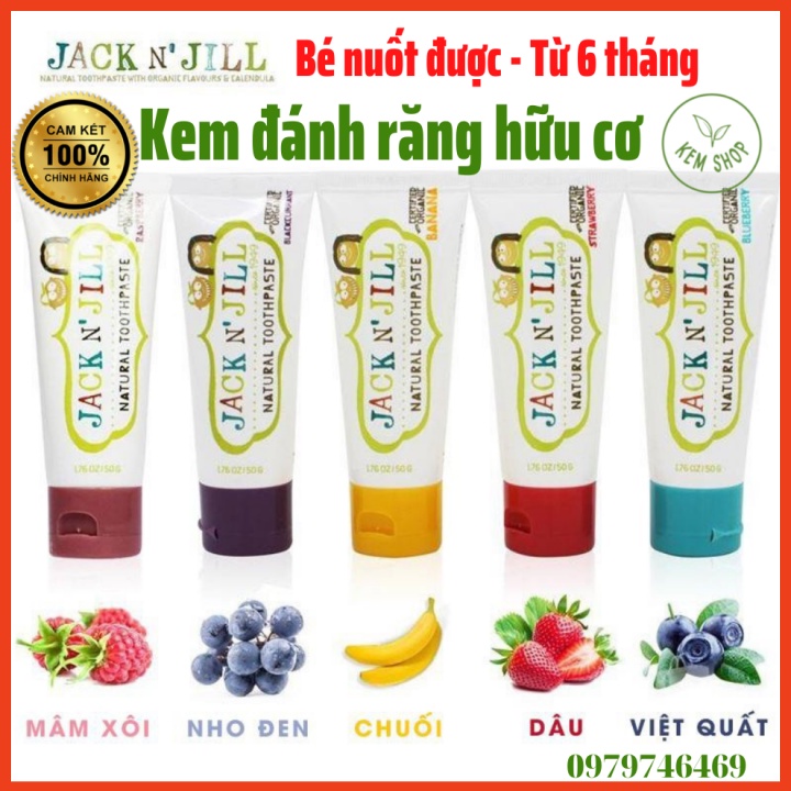 [CAM KẾT CHÍNH HÃNG] Kem đánh răng cho bé hữu cơ Jack N' Jill Úc Organic chính hãng, cho bé trên 6 tháng, có thể nuốt