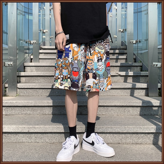 Quần Short Thể Thao Đi Biển Dáng Rộng In Họa Tiết Kiểu Hồng Kông Thời Trang Mùa Hè Cho Nam