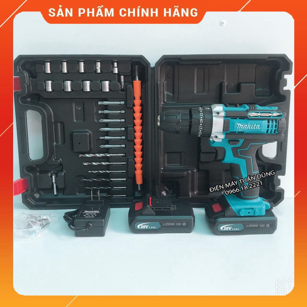 Máy khoan pin Makita 26v - 2 Pin - Tặng kèm 25 chi tiết phụ kiện [CAM KẾT CHÍNH HÃNG]