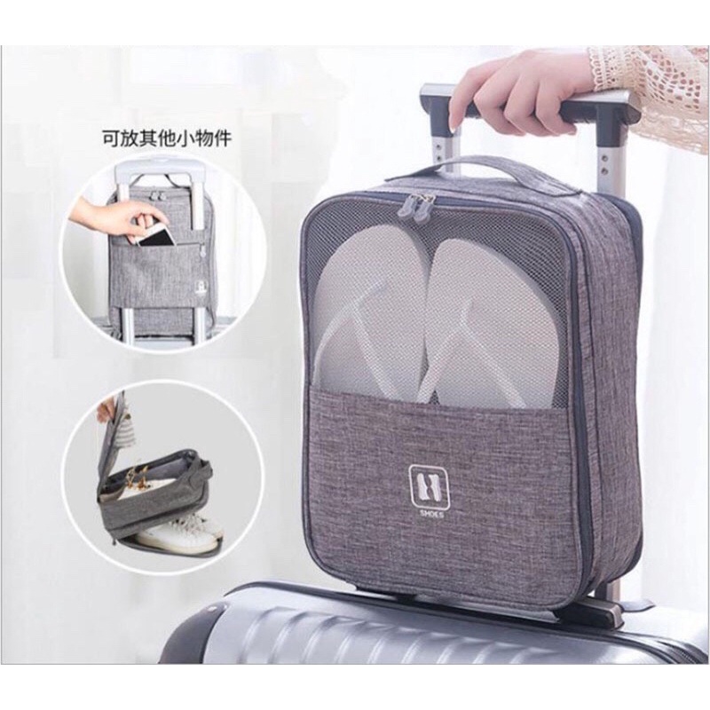 Túi đựng giày dép kéo khoá nhiều ngăn kèm quai xách gắn valy