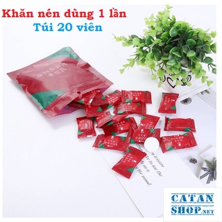 Gói 20 Khăn giấy nén Hàn Quốc siêu thấm hút Khăn lau mặt dùng 1 Lần Bông Cotton Bông Tẩy TGD563-KNen-Do