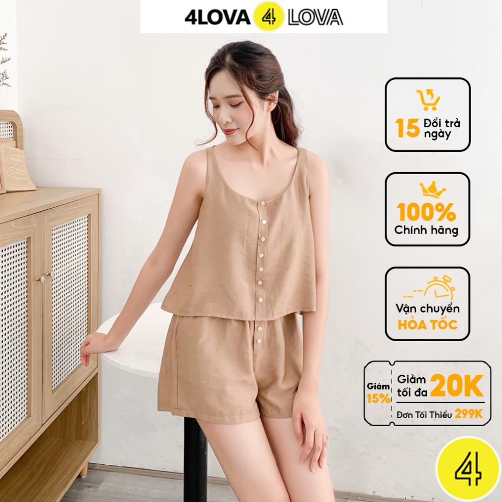 Bộ mặc nhà nữ sát nách 4LOVA vải đũi mỏng mát thoải mái, nhiều màu tươi sáng nữ tính Xịn