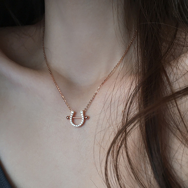 Vòng cổ Mạ Bạc 925 Hình Móng Ngựa Đính Đá Zircon