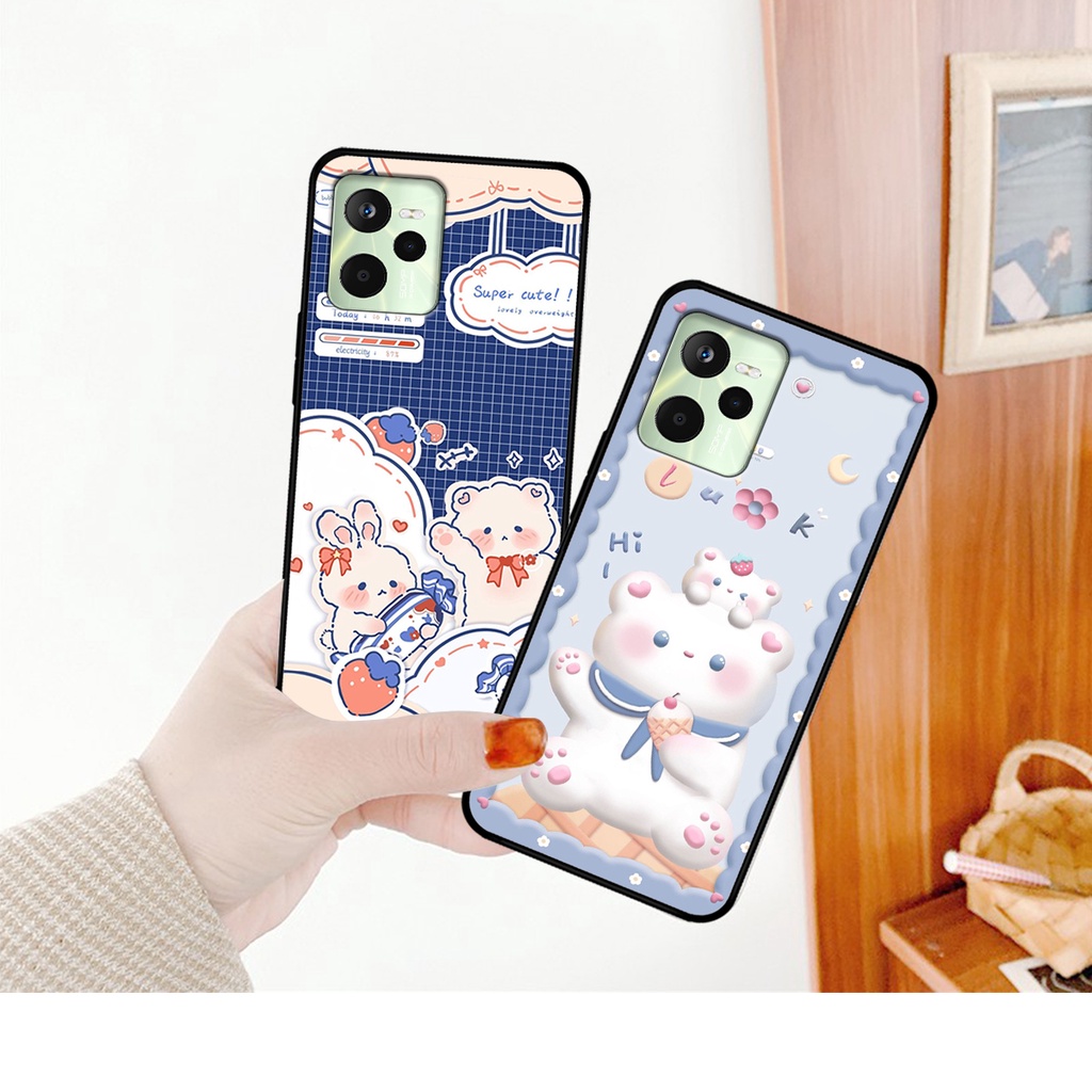 Ốp lưng Realme C35 in hình caro gấu thỏ dễ thương