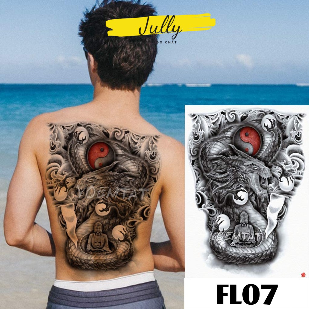 Hình xăm dán kín, full, bít lưng rồng, xăm tạm thời chống nước JULLY Tattoo chất