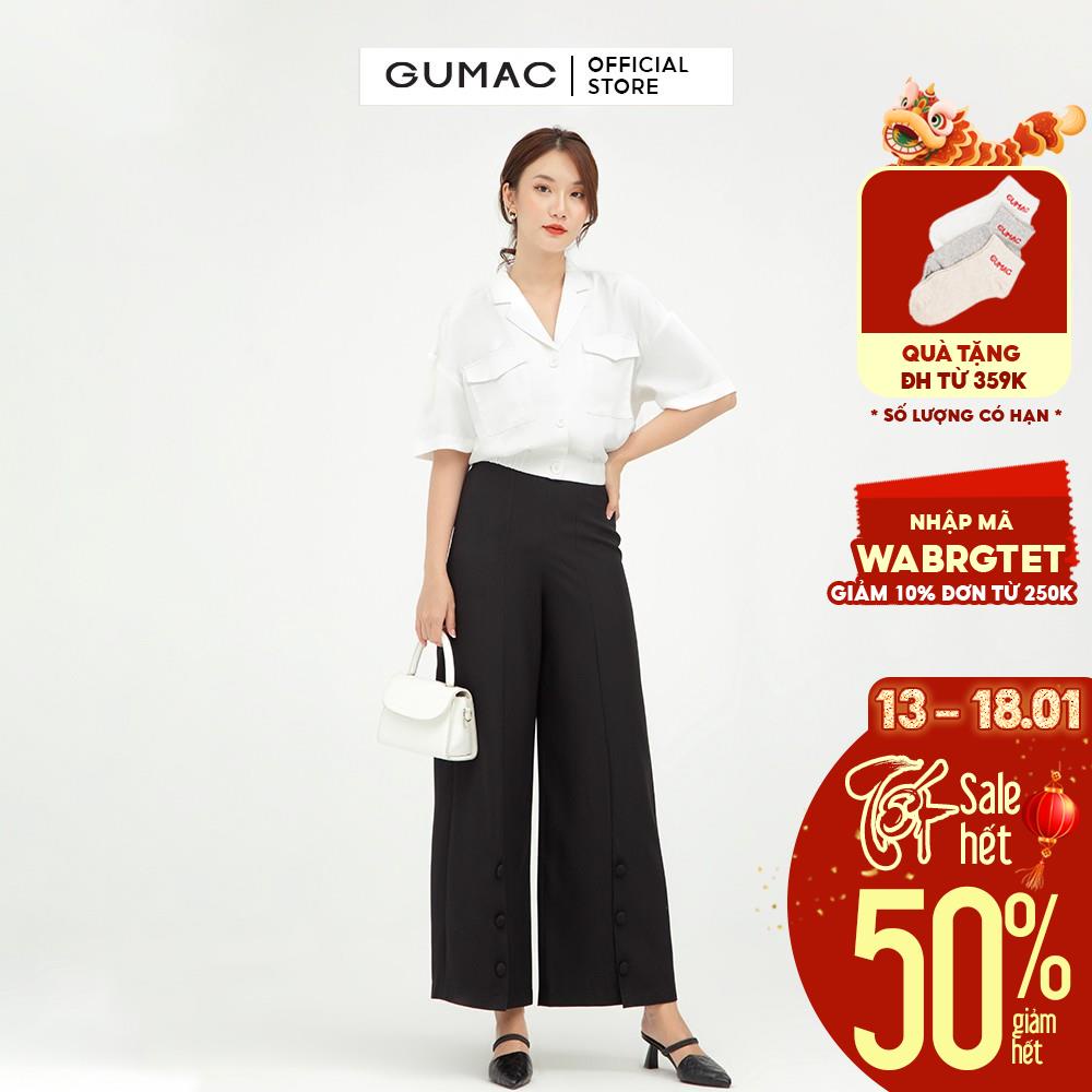 [Mã WABRGUM giảm 10% tối đa 30K đơn 99K] Quần tây nữ ống rộng phối nút GUMAC nhiều màu QB530