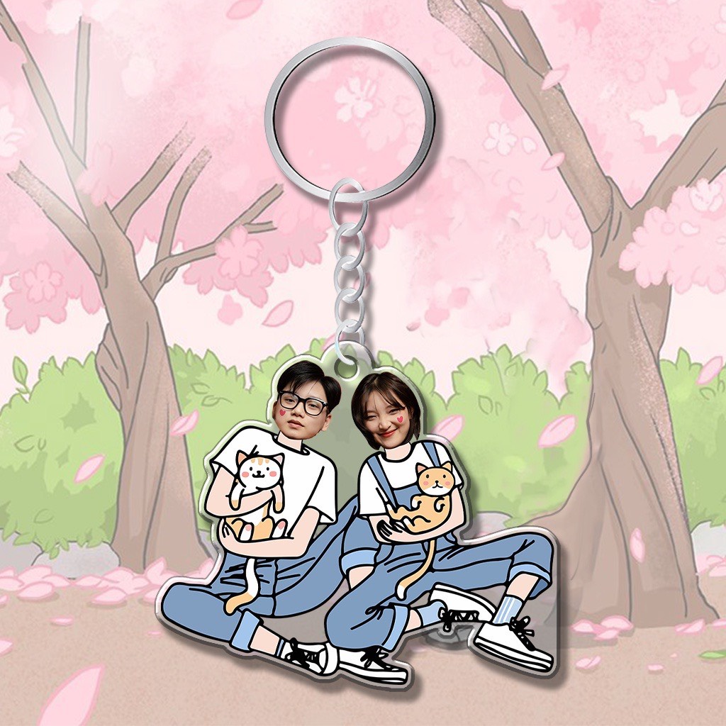 Móc khóa quà lưu niệm in hình chibi cute cặp đôi theo yêu cầu chất liệu mica
