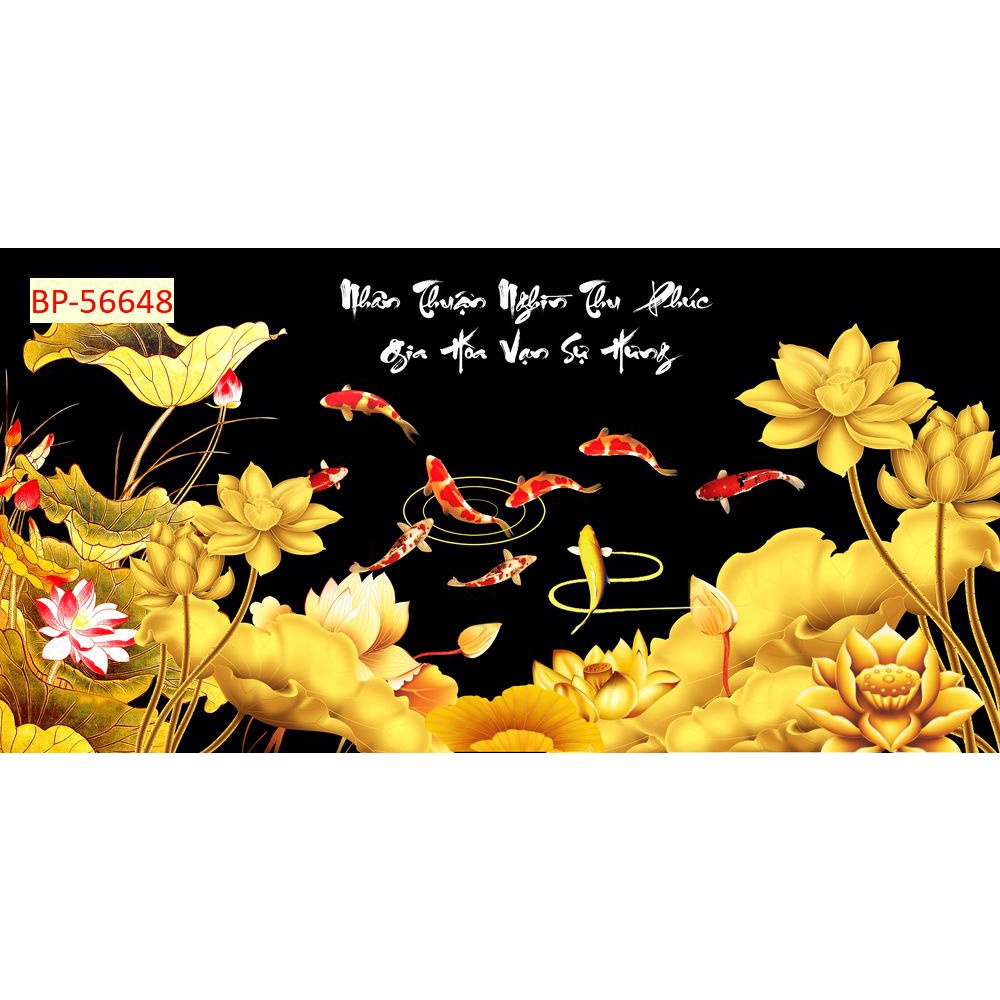 Tranh dán tường 3D Cá Chép và hồ sen nhiều mẫu mã lựa chọn