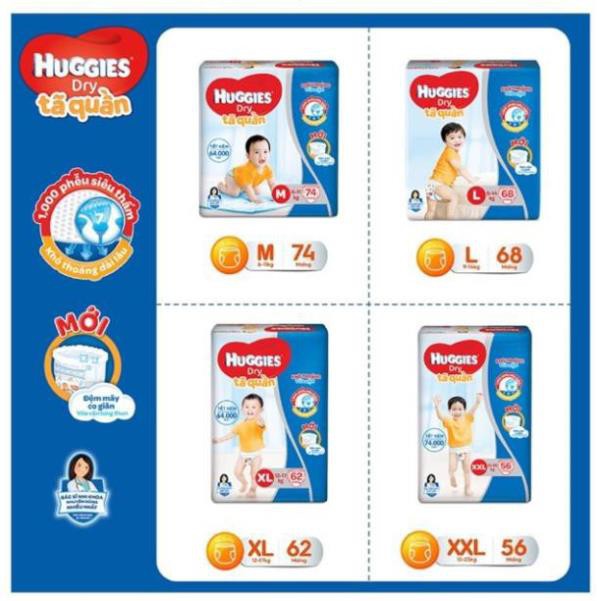 Tã quần Huggies mẫu mới đệm mây 4 chiều M74/L68/XL62/XXL56