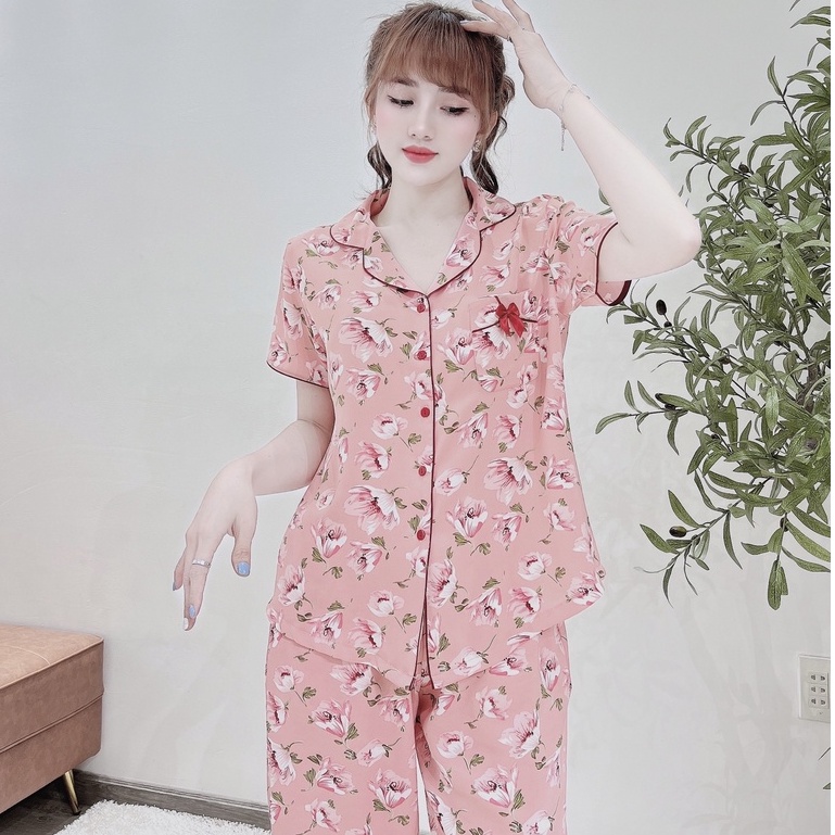 Đồ bộ pijama nữ dễ thương có bigsize, đồ pijama nữ lụa lửng cộc tay cute - yenbeauty đồ mặc nhà cao cấp