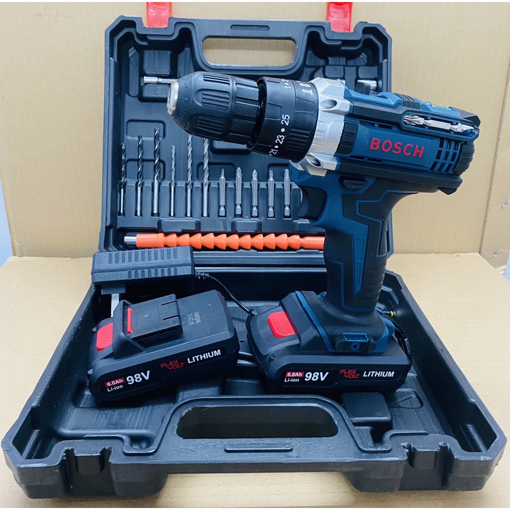 Máy khoan pin 98V BOSCH 3 chức năng có búa - Chuyên Khoan tường, Khoan sắt, Khoan gỗ, Bắt vít