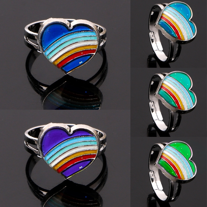 Nhẫn hình trái tim màu sắc cầu vồng tùy chỉnh kích thước cho nữ