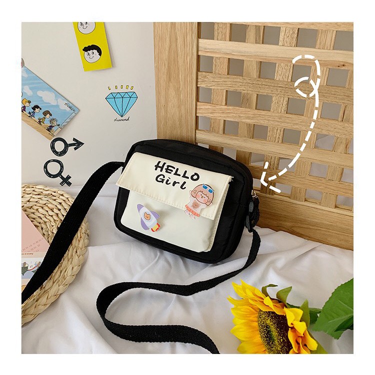 Túi đeo chéo vải cho nữ chống thấm nước tốt hình Hello Girl