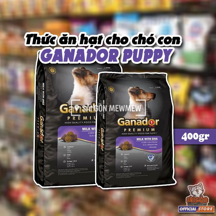 Thức ăn cho chó con GANADOR PUPPY VỊ SỮA &amp; DHA 400GR (Tím)