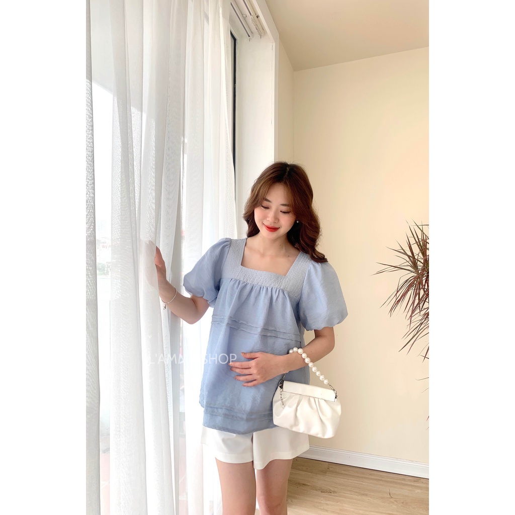 Áo Chiko chất tơ mềm, nơ cổ vuông xinh xắn có thể mix quần hoặc váy thiết kế bởi LAMME