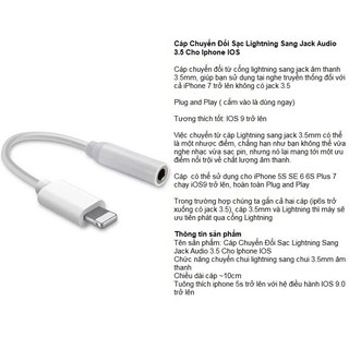 Cáp Chuyển Lightning Sang Jack Audio 3.5 Cho Iphone IOS