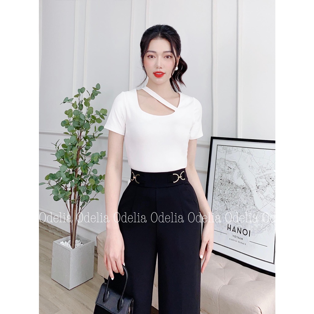 Quần vải nữ ống suông Odelia, đai kim loại liền - Q5870