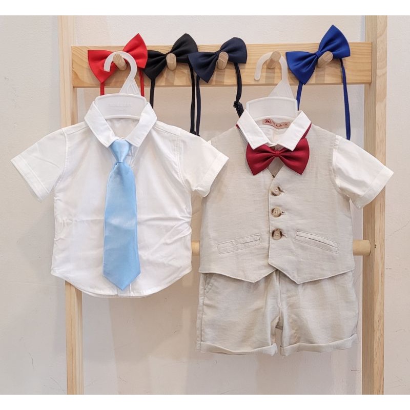 Nơ cà vạt bé trai phối bộ vest gile yếm công tử đầy tháng thôi nôi dự tiệc
