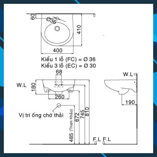 Lavabo nhỏ Inax Treo Tường L-282VEC/VFC/BW1, bảo hành chính hãng 02 năm