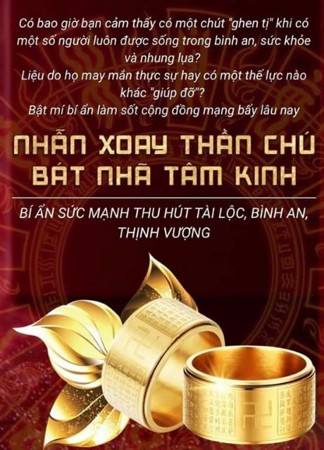 Nhẫn xoay thần chú bát nhã tâm kinh ko bay màu ( size 10)