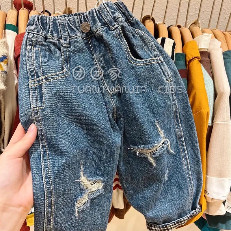 Quần Jean Dài Dáng Rộng Mỏng Thời Trang Xuân Thu Phong Cách Hàn Quốc Cho Bé Trai Và Gái