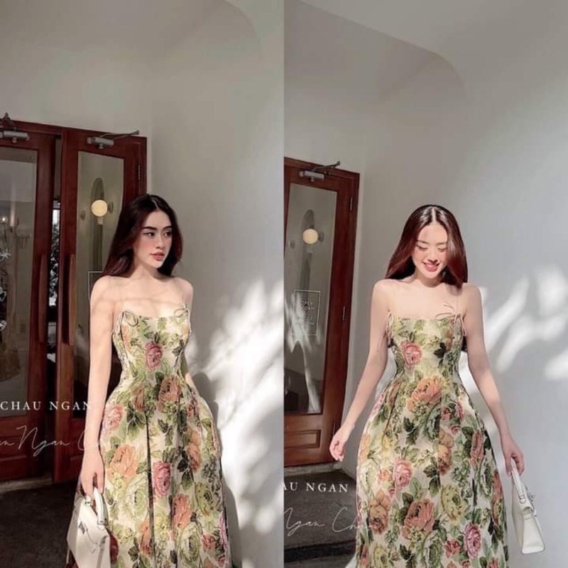 đầm Vintage dự tiệc, đầm hoa văn, đầm thổ cẩm, đầm 2 dây