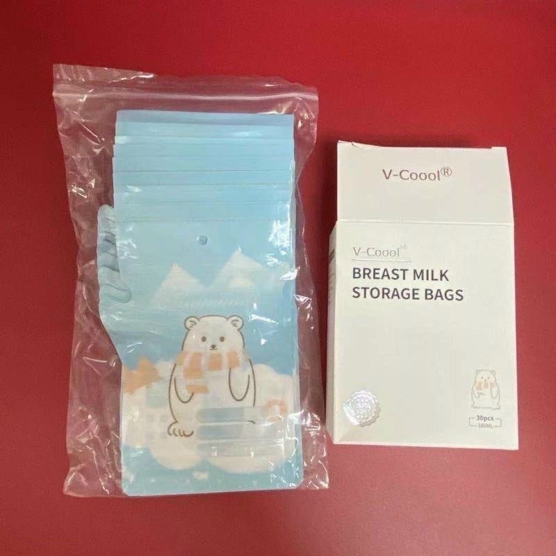 Hộp 30 túi trữ sữa VCoool 180ml có vòi rót hình Gấu 2 khoá zip