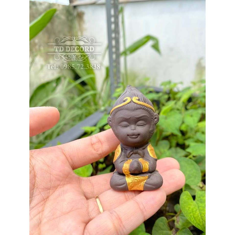 Tượng Tôn Ngộ Không Size Mini 6cm , Tượng Tôn Ngộ Không Bái Thiền Bằng Gốm