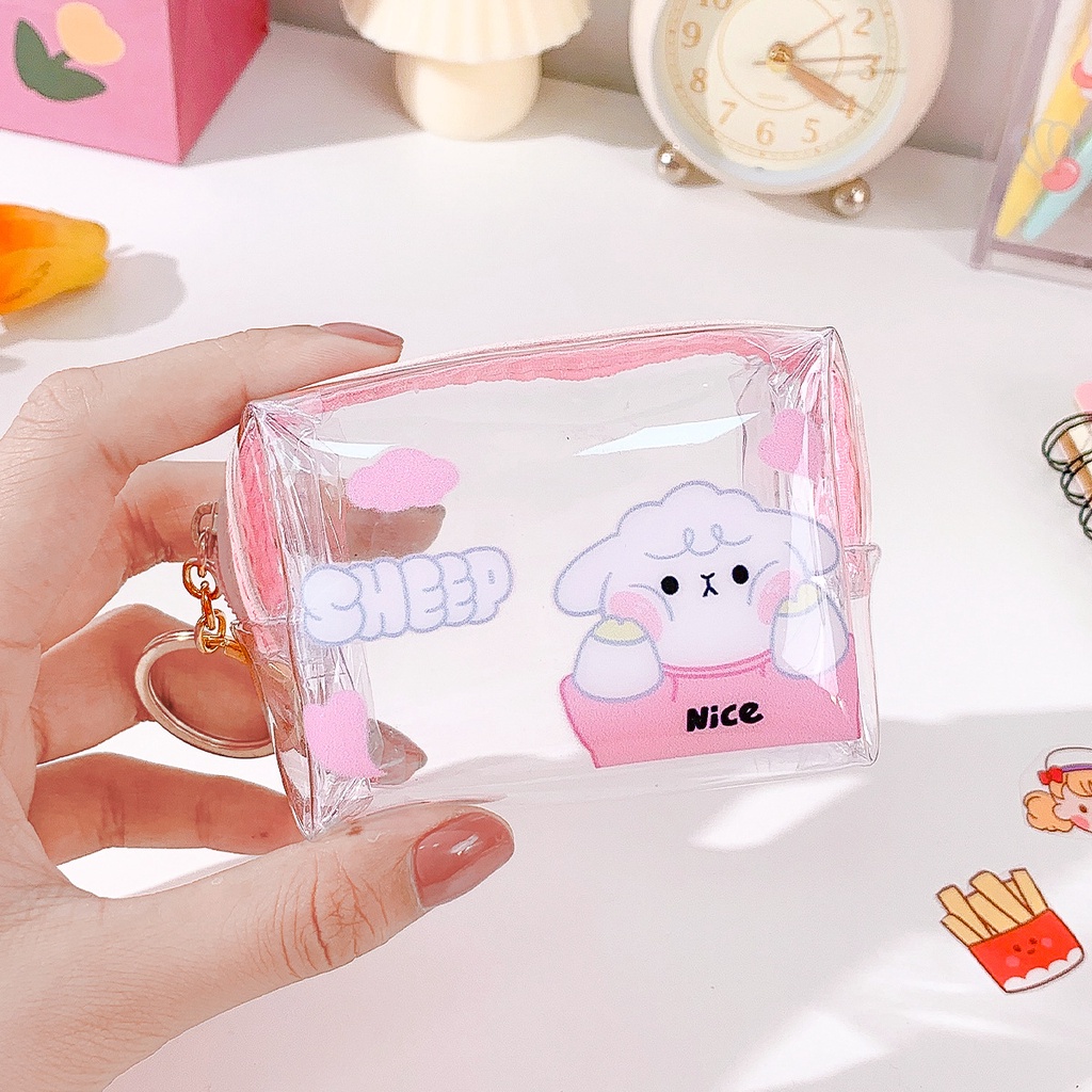 Ví Đựng Tiền Xu / Son Môi / Chìa Khóa Mini Bằng PVC Trong Suốt Hình Gấu / Chim Hồng Hạc Sáng Tạo Cho Nữ