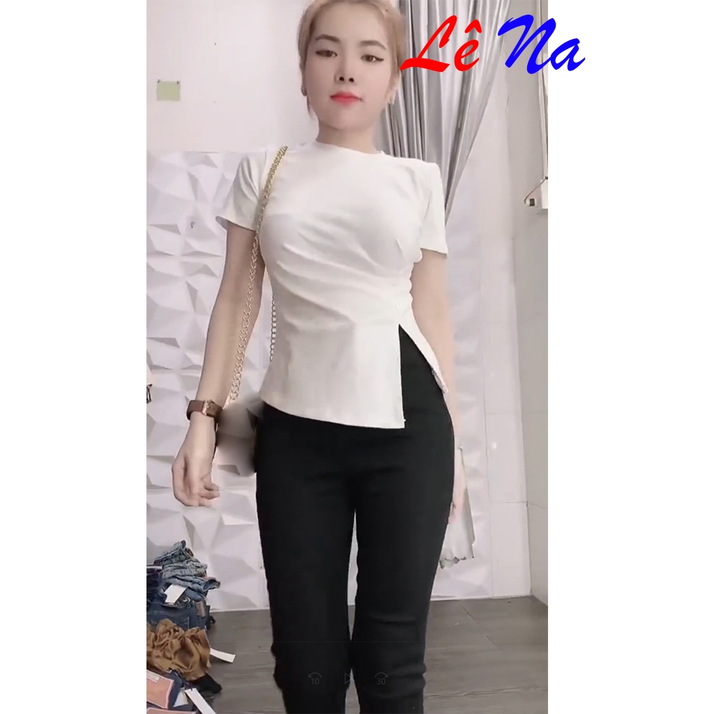 Áo Thun Ôm Body Xẻ Tà Vạt Lệch Thắt Eo A1 - Lê Na Chuyên Sỉ Lẻ