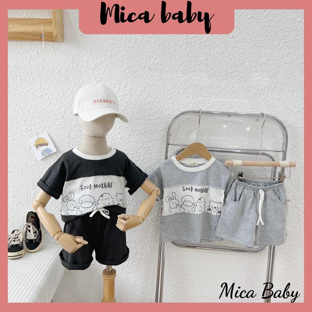 Bộ quần áo cộc tay cho bé chất cotton phối thân in hình gấu Mica baby QA17