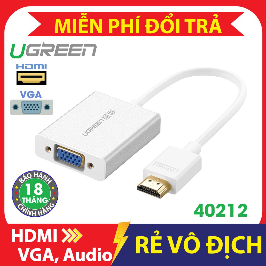 [Mã ELFLASH5 giảm 20K đơn 50K] Dây HDMI sang VGA có Audio 40212 chính hãng Ugreen