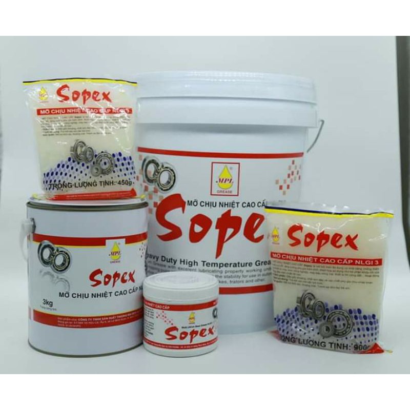 Combo 2 bịch mỡ chịu nhiệt cao cấp kháng nước Sopex trắng 900 gr
