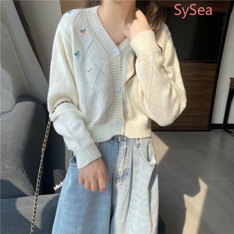 Áo cardigan cổ chữ V thêu họa tiết phong cách retro Hàn Quốc dành cho nữ