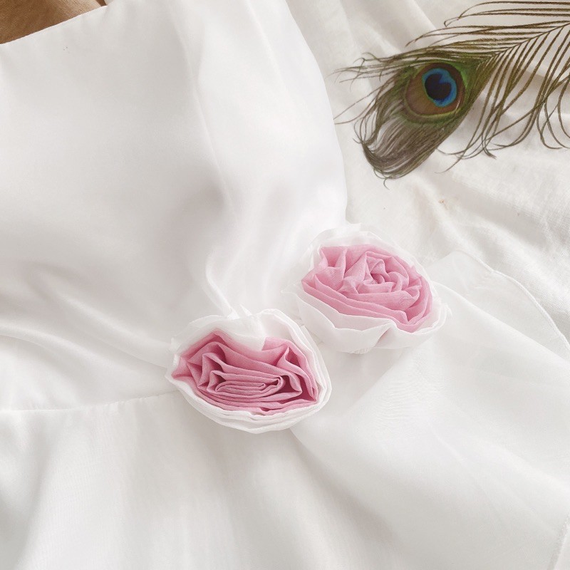 ĐẦM TẦNG ĐÍNH HOA TRẮNG