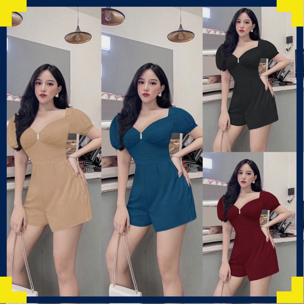 Jumpsuit Nữ 🌸FREESHIP🌸 Jum Ngắn cổ tim đính hột tay ngắn xinh xắn Mã: TJ1110