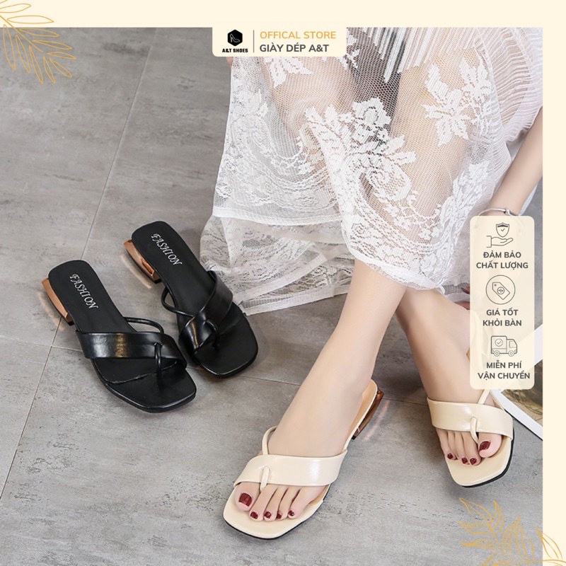 sandal lê 2cm quai da mềm xỏ ngón