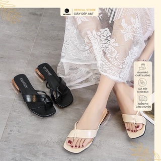 Sandal lê 2cm quai da mềm xỏ ngón