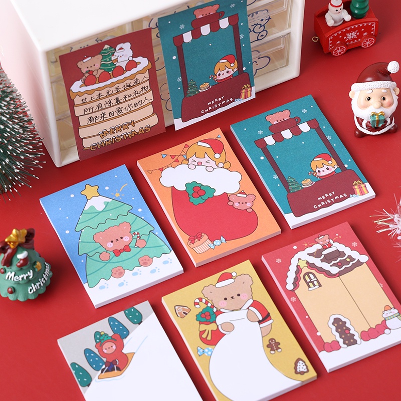 Set 50 giấy ghi chú hình chữ nhật họa tiết hoạt hình phong cách giáng sinh