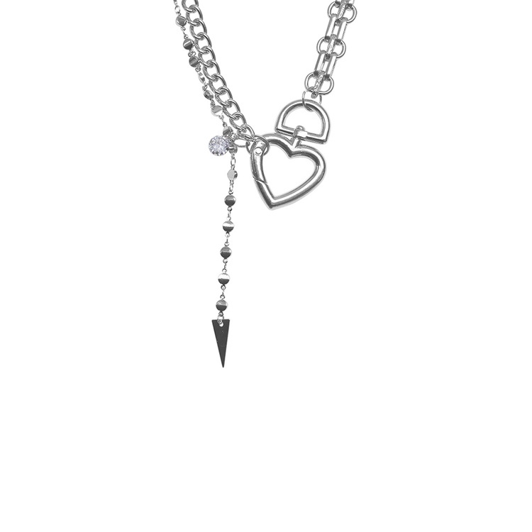 Dây Chuyền Hai Lớp Họa Tiết Trái Tim Và Khóa Trái Tim Thời Trang Phong Cách Hip Hop 19219