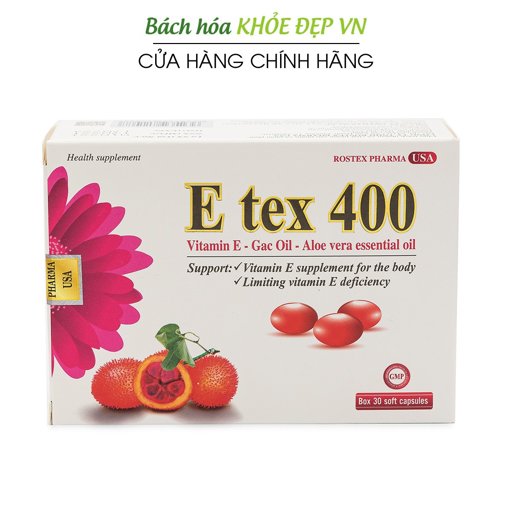 Vitamin E đỏ, dầu gấc, lô hội E TEX 400 giúp đẹp da, giảm nám sạm da - 30 viên