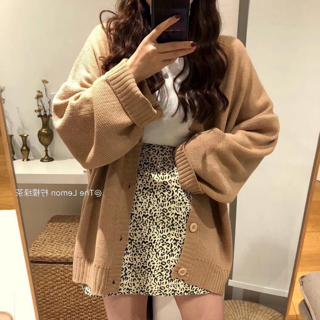Áo khoác cardigan dệt kim dáng dài form rộng phối nút phong cách Hàn Quốc mới cho nữ