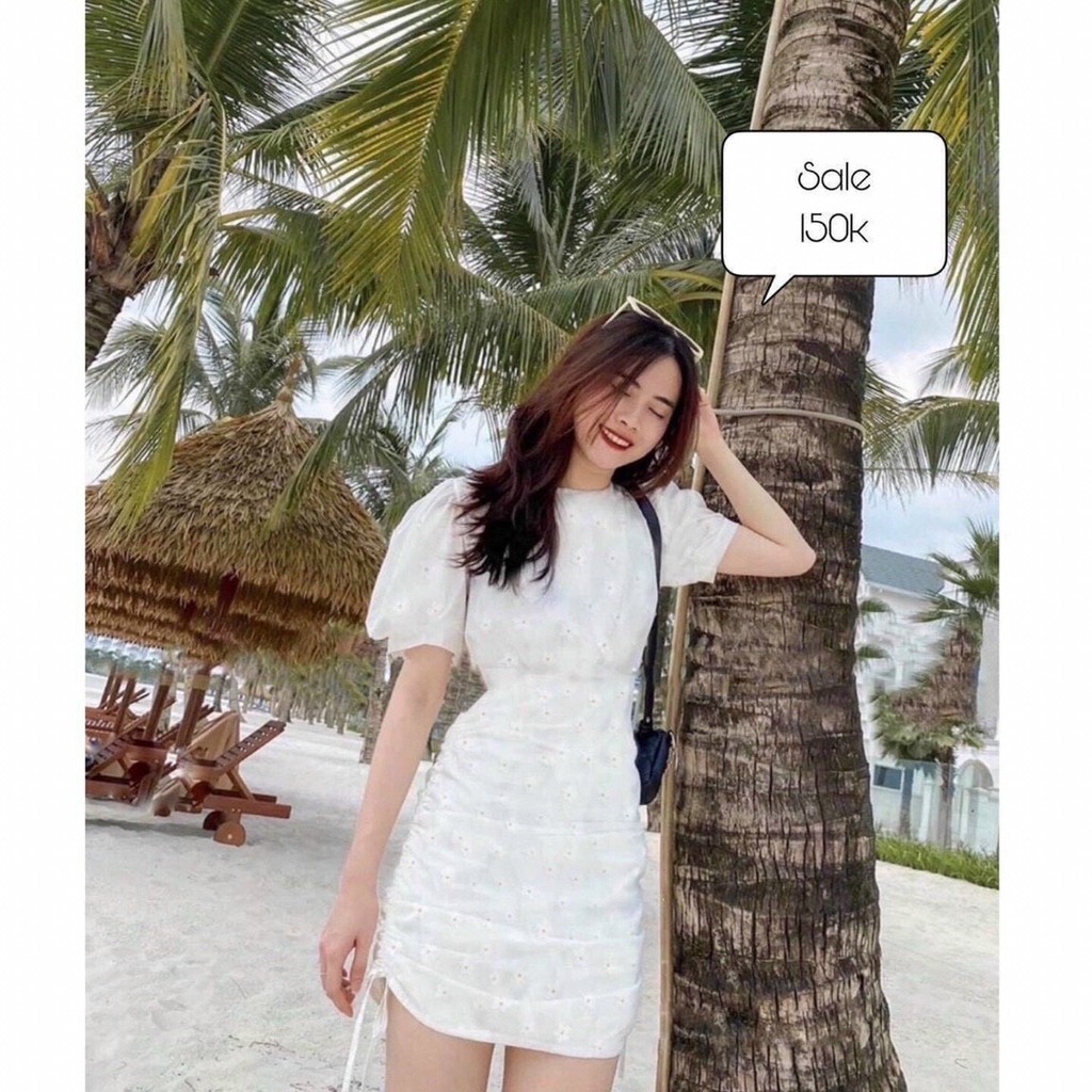 [ Mã FAMAYWA2 giảm 10K đơn 50K] đầm bông rút dây tay ngắn cổ tròn