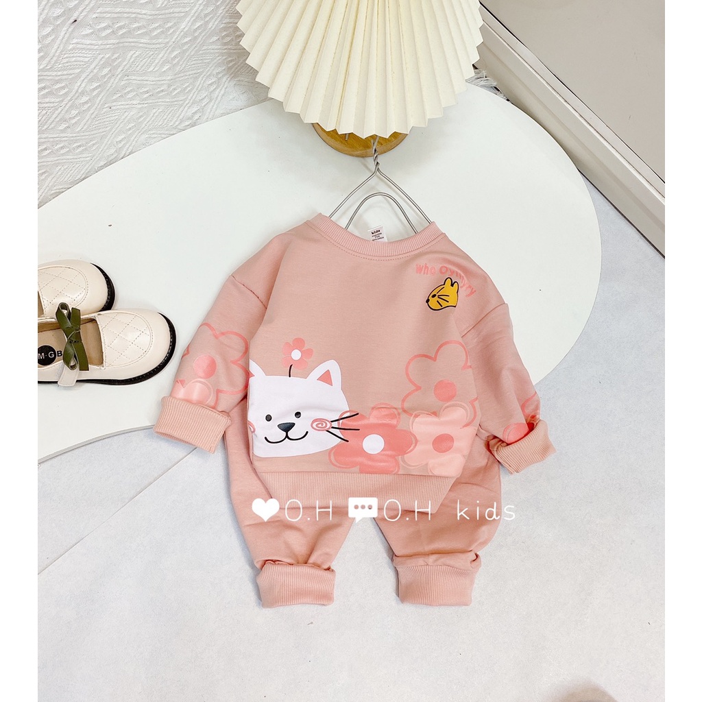 Bộ Da Cá Mặt Mèo Bộ Quần Áo Cho Bé Gái Thiết Kế In Nhiệt, Quần May Cạp Rời Cực Thoải Mái