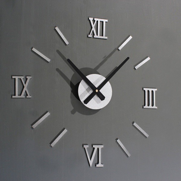 3D Wall Clock Large Roman Numerals Design Round DIY Self Adhesive Living Room Clocks Wall Stickers