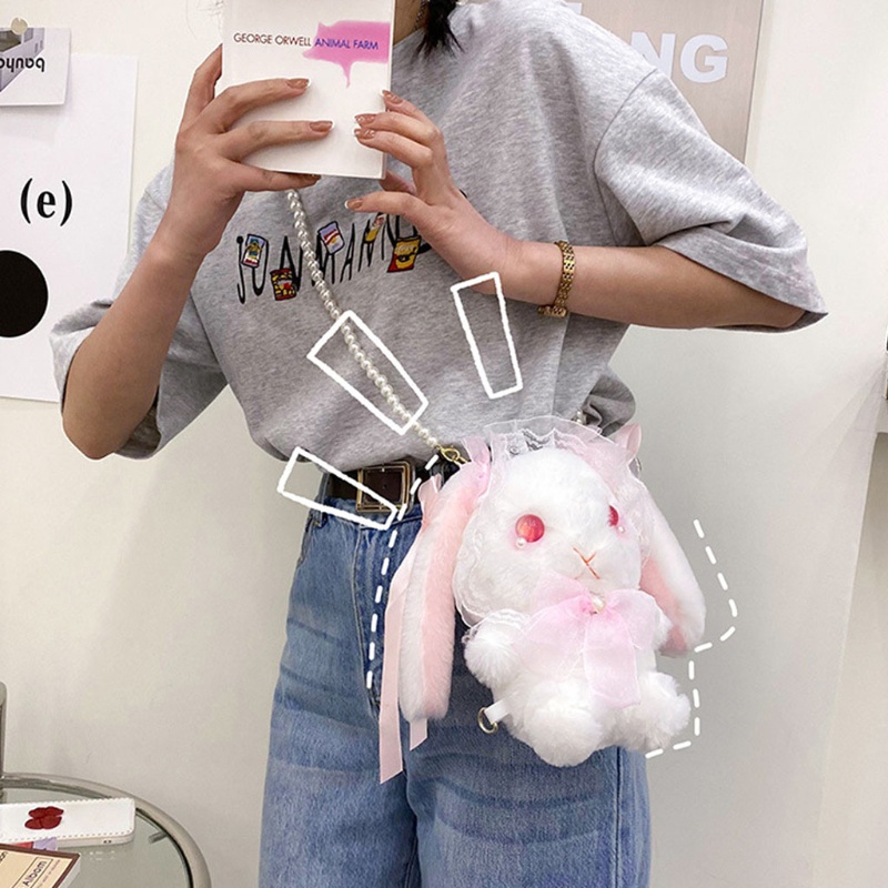 Túi Đeo Chéo Hình Thỏ Hoạt Hình Nhồi Bông Phong Cách Lolita