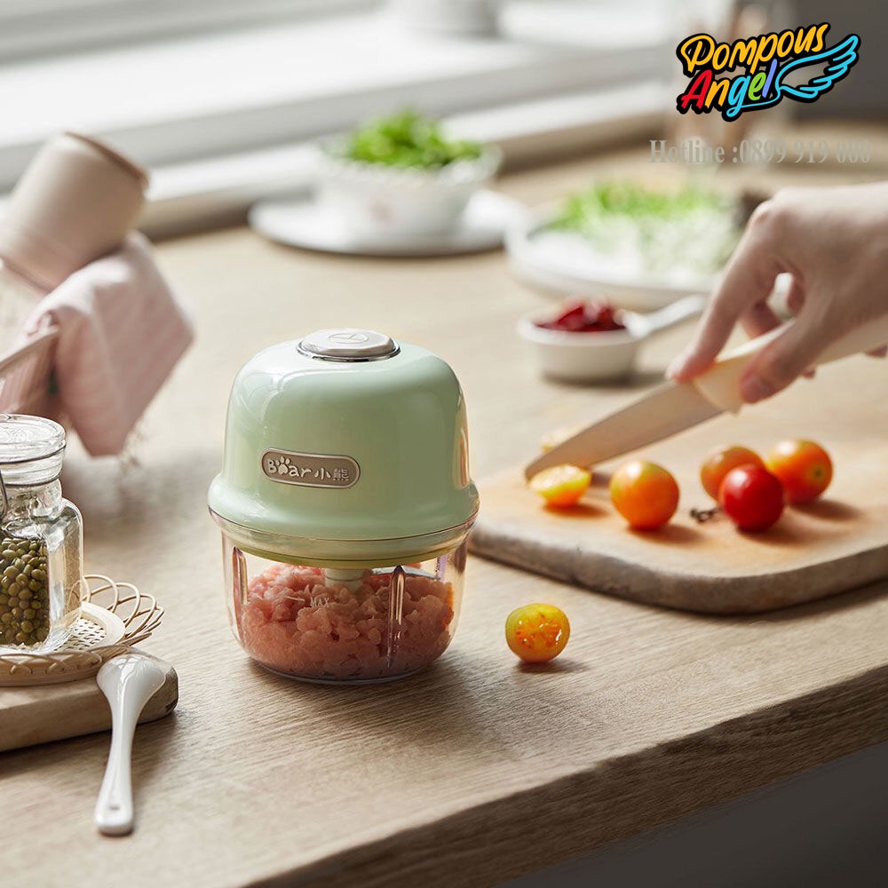 Máy xay không dây -chopper xay tỏi ớt ăn dặm mini cầm tay BEAR QSJ-E40B1 màu xanh